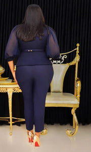 Audrey- 3pcs Embellished Mesh Blouse/Pant Set (NEW)