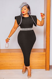 Delicia Haute- Embellished Sleeve Skuba Dress (New)