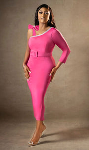 Vienna- Rhinestone Bow Skuba Dress/with waist belt