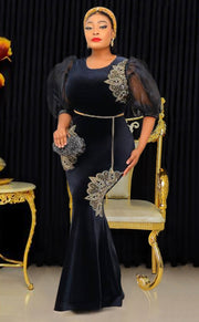 Diamante Sparkle- Blinged Floor Length Velvet Dress (NEW)