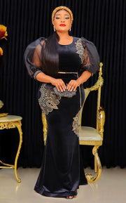 Diamante Sparkle- Blinged Floor Length Velvet Dress (NEW)