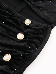 Bellucci- Cut Out Waist Overlay Slit Velvet Dress (New)