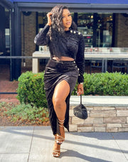 Bellucci- Cut Out Waist Overlay Slit Velvet Dress (New)