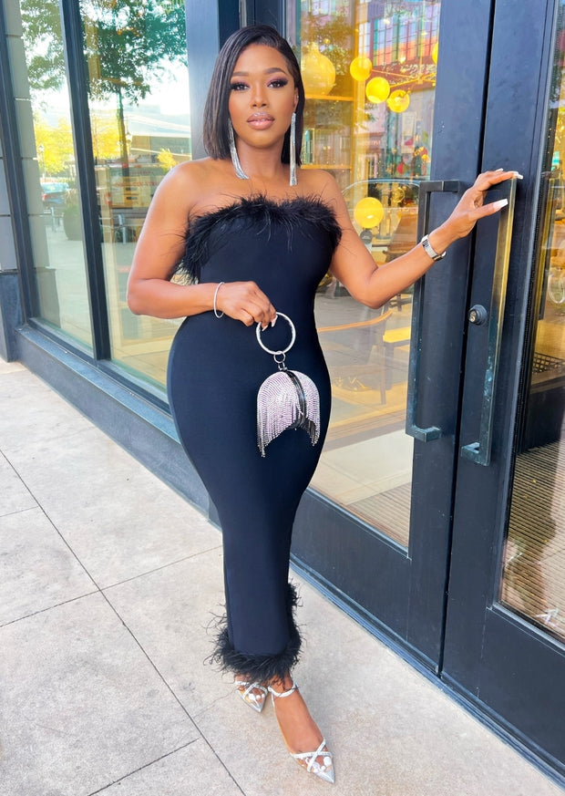 Euphoria Glam- Feather Bandage Dress