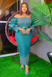 Paradise Glam Luxe- Blinged Ruffle Sleeve Dress/Belt (New)