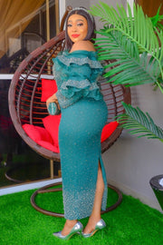 Paradise Glam Luxe- Blinged Ruffle Sleeve Dress/Belt (New)