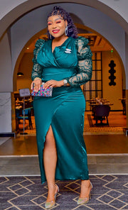 FINAL SALE! Kaylana Haute- Overlay Slit Shimmers Sleeves Dress (CLEARANCE OUTLET! Final Sale/No Return/No Exchange!)