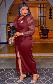 FINAL SALE! Kaylana Haute- Overlay Slit Shimmers Sleeves Dress (CLEARANCE OUTLET! Final Sale/No Return/No Exchange!)