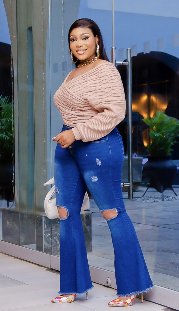 Belle Beauty- Ripped bell bottom DENIM PANTS (New)
