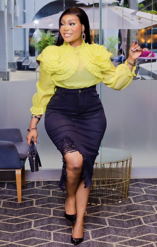 Denim Allure- Ripped High Waist Skirt (NEW)