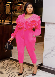 Isobella- Layer Ruffle Long Sleeve Jumpsuit (New)