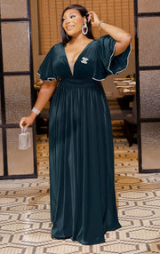Genette Haute- Rhinestone Flutter Sleeve Ball Length Dress (New)