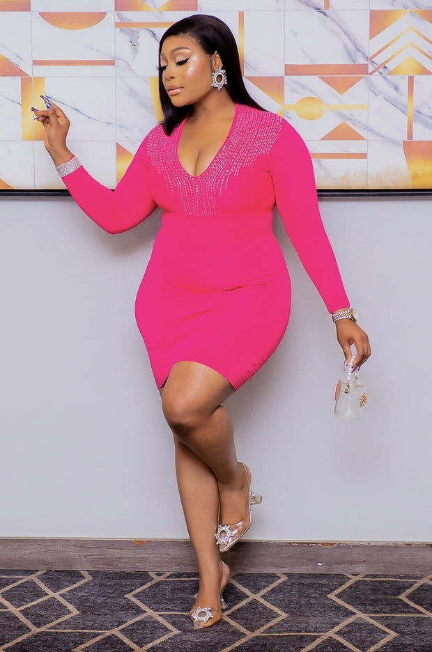 FINAL SALE! Rhinestone Magic- Embellished Bodycon Dress (CLEARANCE OUTLET! Final Sale/No Return/No Exchange!)