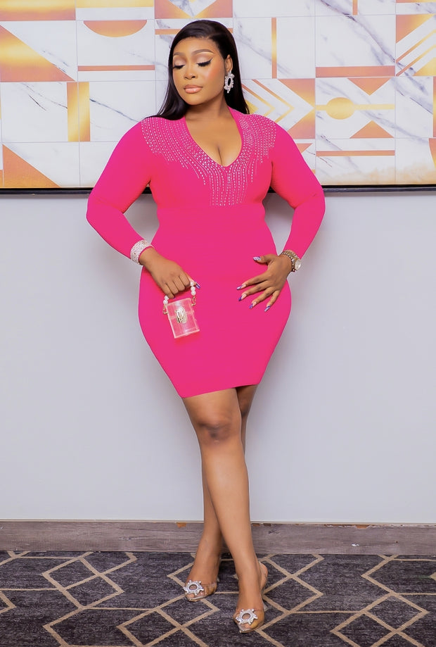FINAL SALE! Rhinestone Magic- Embellished Bodycon Dress (CLEARANCE OUTLET! Final Sale/No Return/No Exchange!)