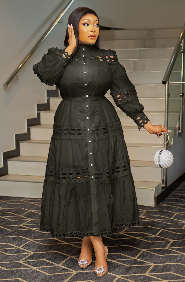 Charming Beauty- Hollow-Out Lace Dress (New)