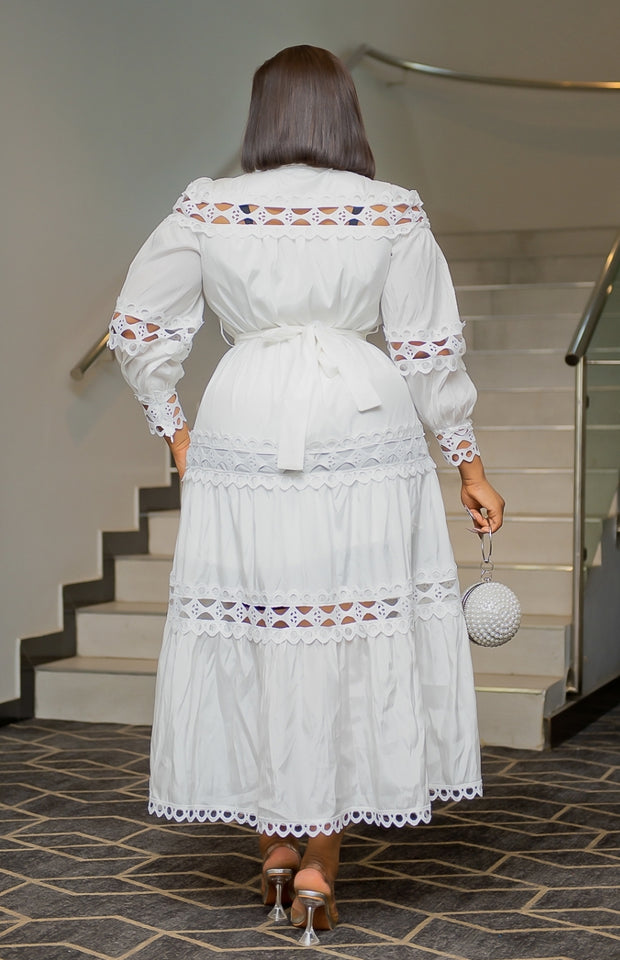 Charming Beauty- Hollow-Out Lace Dress (New)