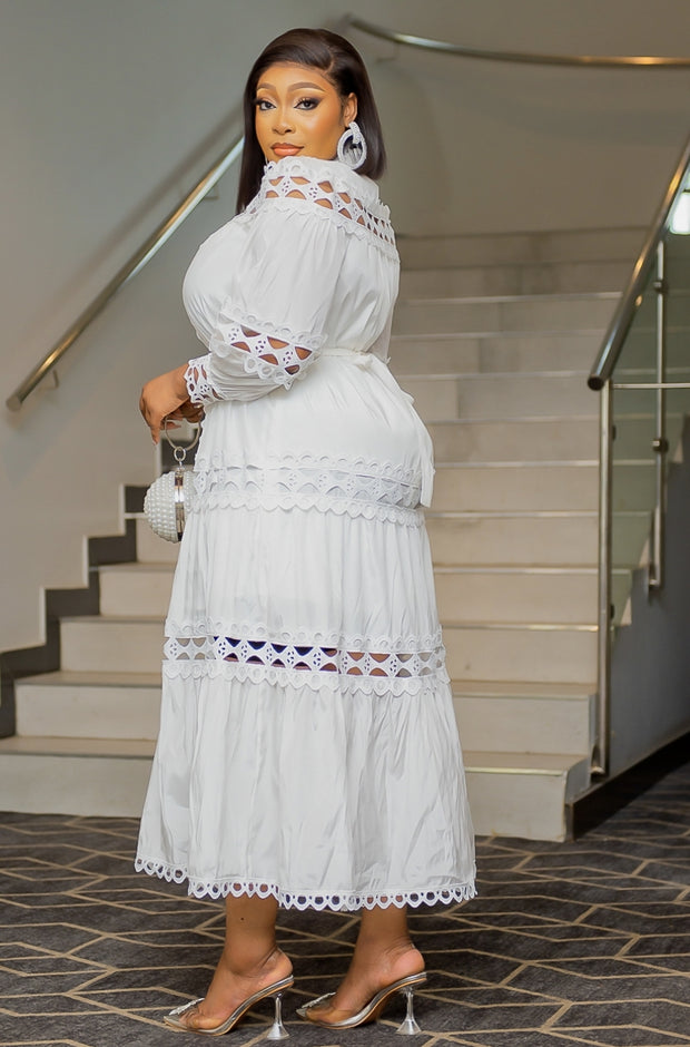 Charming Beauty- Hollow-Out Lace Dress (New)