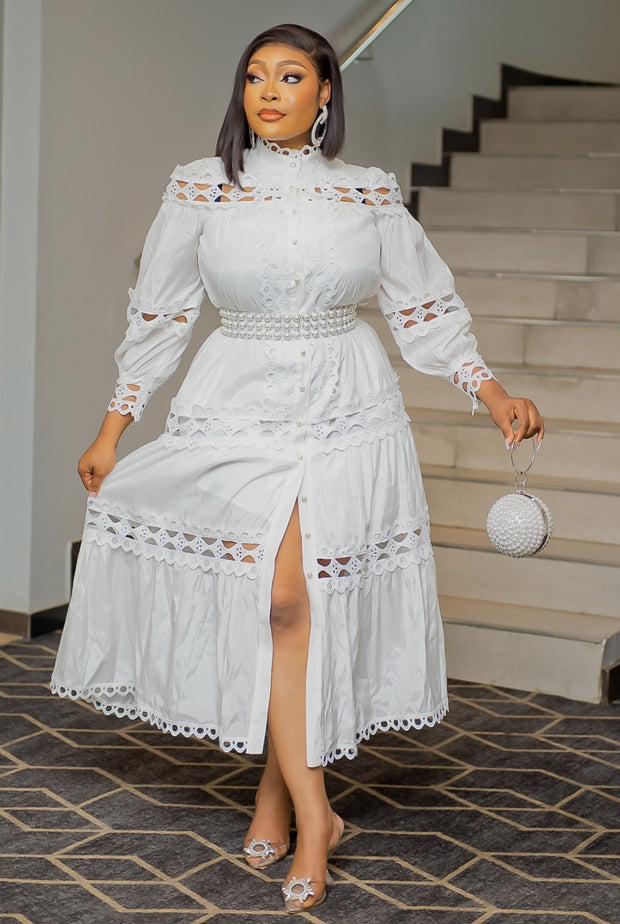 Charming Beauty- Hollow-Out Lace Dress (New)