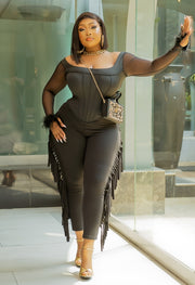 Hallie Diva- Corset Feather Sleeve blouse (New)