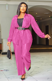 Gabriella- 2pcs Collar Blouse and Pants Set (New)