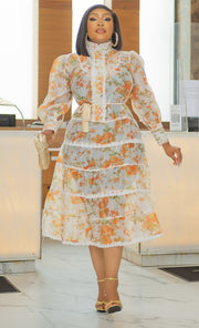 Athena- Floral Swing Midi Dress/tie belt (NEW)