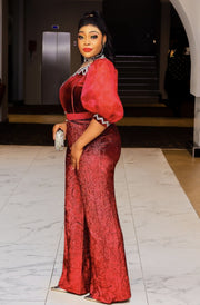 Zeyana- Bling Embellished Jacquard Jumpsuit/Belt SET (NEW)