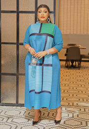 Queene LONG SLEEVE- Pleats Colorblock Dress (NEW)