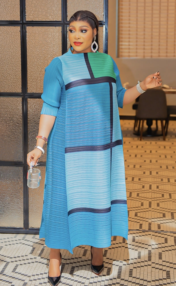 Queene LONG SLEEVE- Pleats Colorblock Dress (NEW)