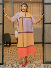 Queene LONG SLEEVE- Pleats Colorblock Dress (NEW)