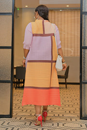 Queene LONG SLEEVE- Pleats Colorblock Dress (NEW)