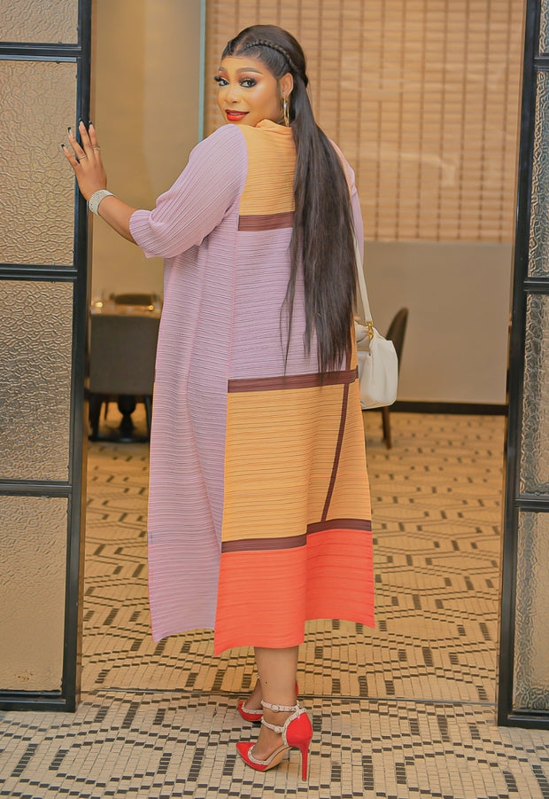 Queene LONG SLEEVE- Pleats Colorblock Dress (NEW)