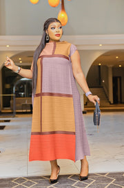 Queene SHORT CAP SLEEVE- Pleats Colorblock Dress (NEW)