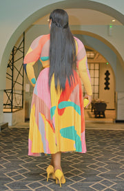 Sunshine Beauty Pleats- Mesh Long Sleeve Top and LONG Pleated Skirt Set (New)