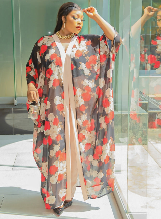 Rich Queen Bloom- 2pc Floral Kimono Top/Pant SET (NEW)