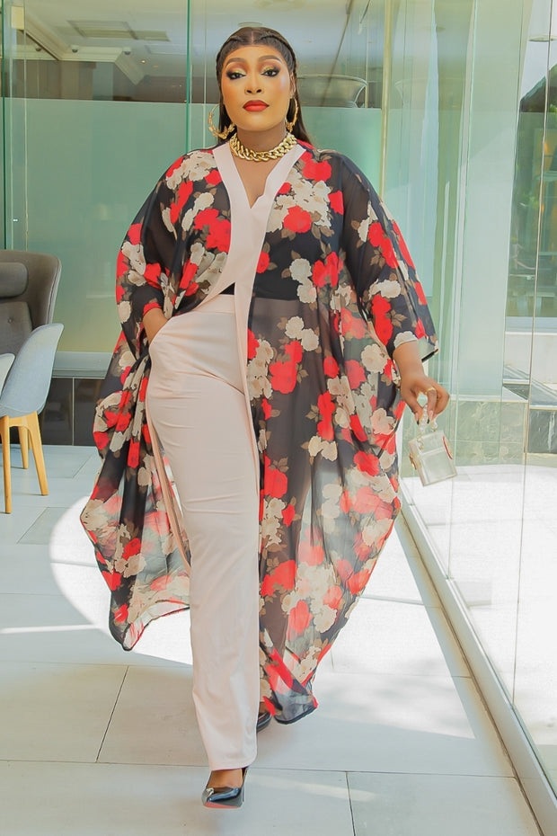 Rich Queen Bloom- 2pc Floral Kimono Top/Pant SET (NEW)