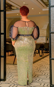 Belle Attraction Luxe- Blinged Mesh/Sequin Floor Length Dress with Belt (NEW)