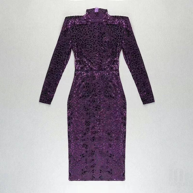 FINAL SALE! Purple Elegance- Power Shoulder Midi Length Dress (CLEARANCE OUTLET! Final Sale/No Return/No Exchange!)