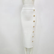 Boss Diva-Button High Waist Midi BANDAGE SKIRT (Six colors)