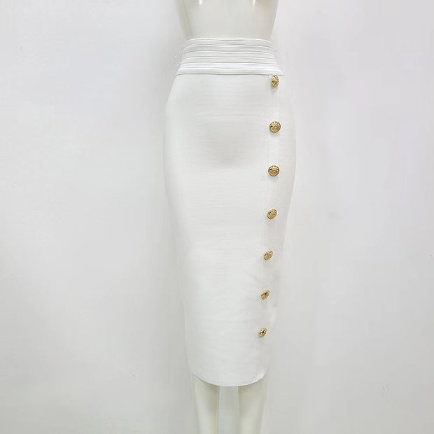 Boss Diva-Button High Waist Midi BANDAGE SKIRT (Six colors)