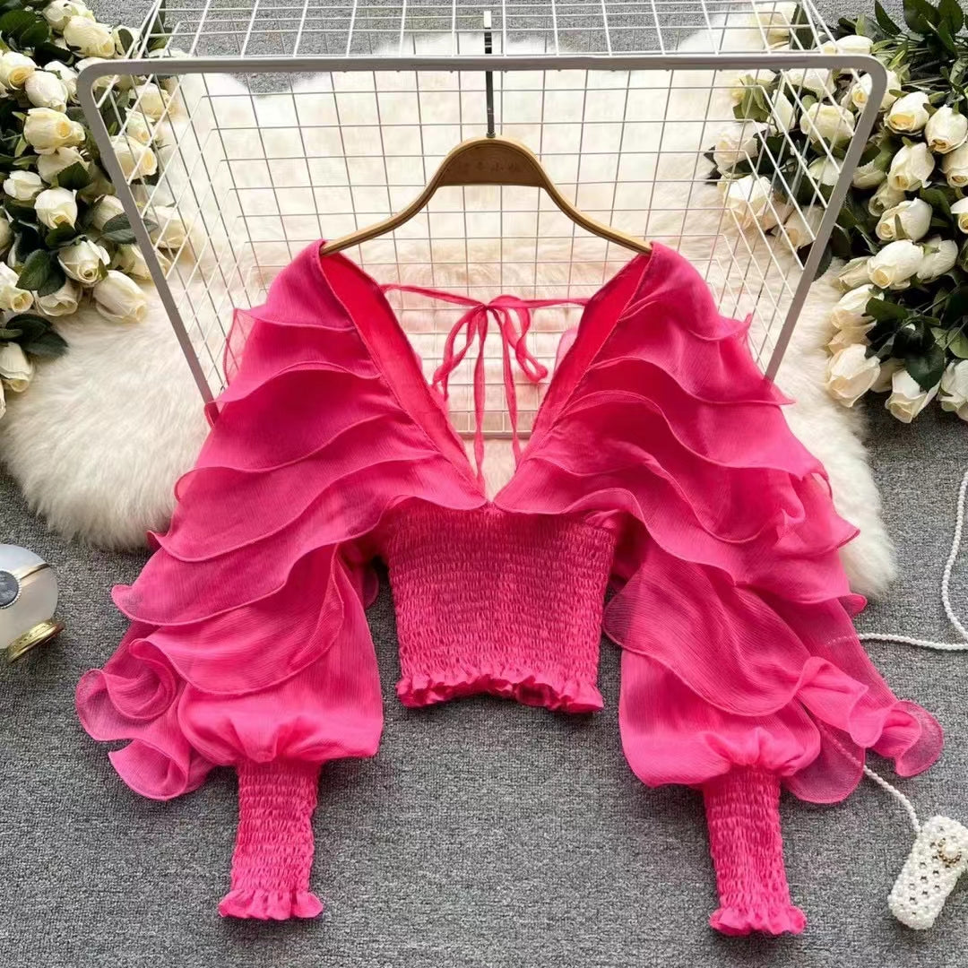 TULIP QUEEN- 3D Petals Ruffle Sleeve blouse (4 colors) – DivAbby
