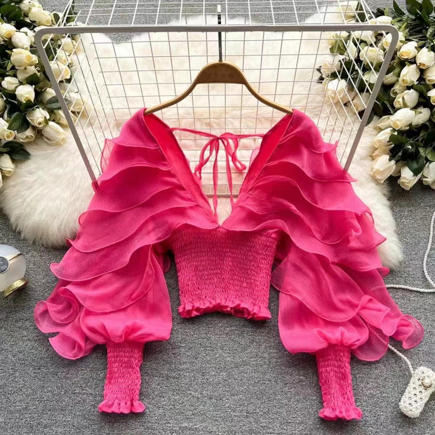 TULIP QUEEN- 3D Petals Ruffle Sleeve blouse (4 colors)