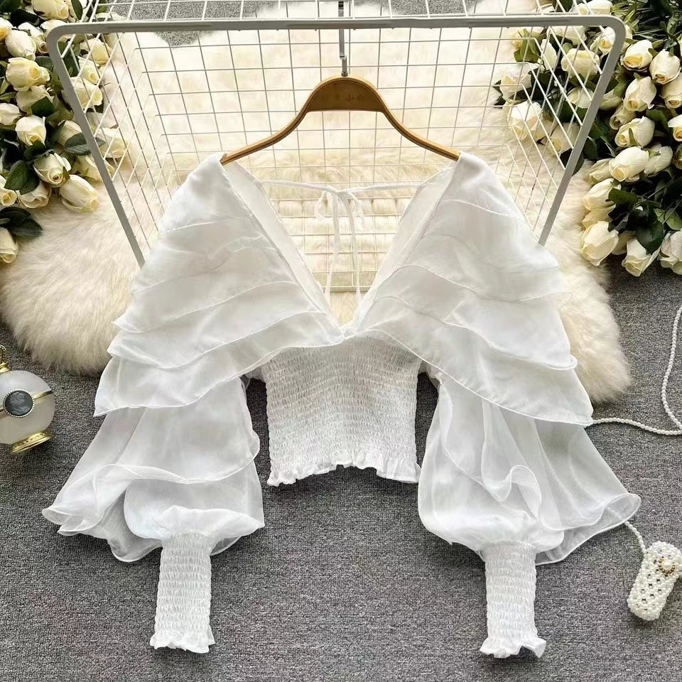 TULIP QUEEN- 3D Petals Ruffle Sleeve blouse (4 colors) – DivAbby