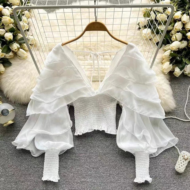 TULIP QUEEN- 3D Petals Ruffle Sleeve blouse (4 colors)